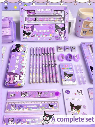 12-Piece Kawaii Character Stationery Set - Kuromi, Cinnamoroll, My Melody, Pochacco, Pompompurin, Hello Kitty Pencils, Erasers and Rulers Student School Supplies Gift