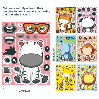 8/16/24PCS Cartoon Animal Puzzle Stickers Make a Face Cartoon Decals Stationery Notebook Phone Laptop Decoration Stickers