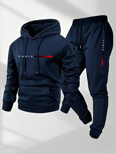 Men's Fleece Hoodie & Jogger Set – Letter Print Pullover Tracksuit for Fall Winter Casual Sportswear