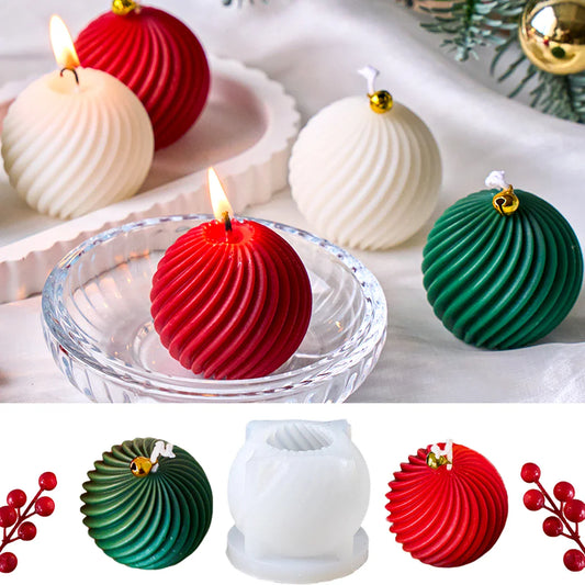 3D Christmas Ball Silicone Mold - Twist Stripe Candle & Soap DIY Mold for Holiday Crafts, Gifts & Home Decor