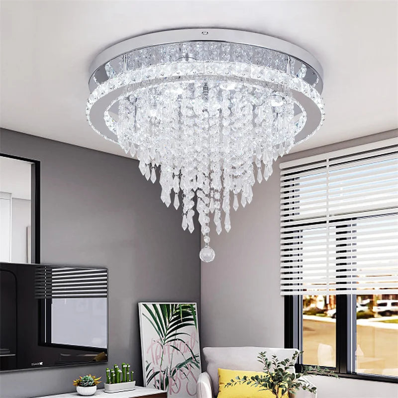 GreeLustr Crystal LED Rings Chandelier – Dimmable Ceiling Light with Remote Control