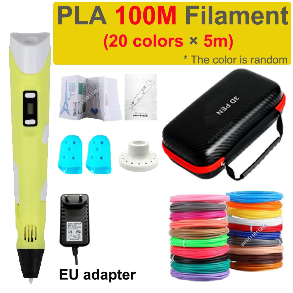 3D Printing Pen for Kids with Travel Case — PLA 1.75mm Filament, LED Display, Adjustable Temp & Speed, DIY Drawing Gift