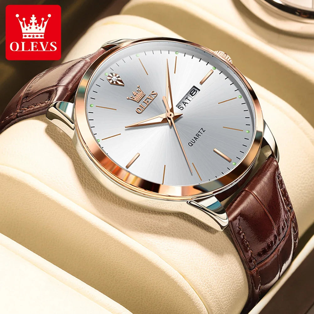 OLEVS 2935 Men’s Quartz Watch with Leather Strap and Calendar