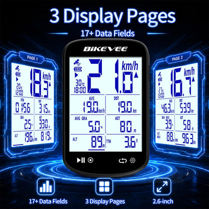 Bikevee BKV-520 GPS Bike Computer - 2.6" Sunlight-Readable LCD, 5-Satellite GPS, 28hr Battery, IPX7, Bluetooth 5.3