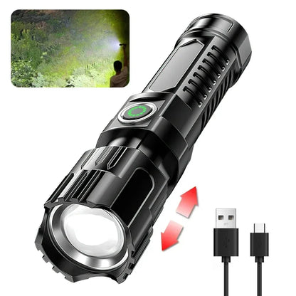 Tactical LED Flashlight — USB-C Rechargeable, Zoomable, Waterproof