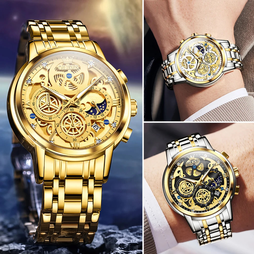 OLEVS 9947 Men’s Skeleton-Style Quartz Watch with Auto Date
