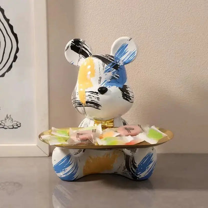 2025 New Graffiti Bear Figurine Home Decoration Animal Statue Keys Storage Shelf Modern Room Sculpture Table Decor Statues Gift