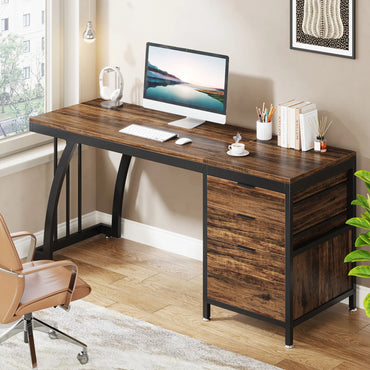 Tribesigns 59" Industrial Computer Desk with 3 Drawers - Reversible, Home Office