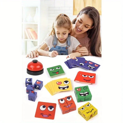 Kids Face-Change Cube Game – Montessori Expression Puzzle Building Blocks for Early Learning