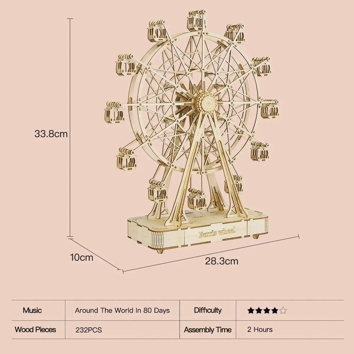 Robotime Rolife 232-Piece Ferris Wheel Music Box Model