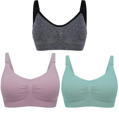 3-Pack Seamless Maternity Nursing Bras – Wireless Breathable Nursing Bra with Removable Pads & Front/Back Closure