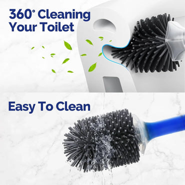 Refillable Silicone TPR Toilet Brush with Water Spray, 40 cm (15.7 in) Long Handle, Wall-Mounted Bathroom Cleaner