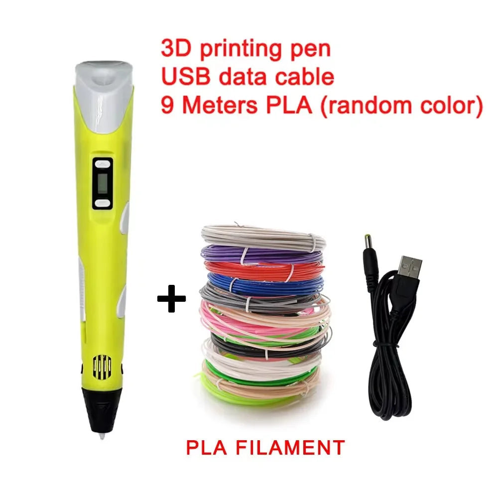 USB Rechargeable 3D Printing Pen with 9M PLA Filament (1.75mm) — Adjustable Speed, 180–220°C Heat, DIY 3D Pen for Kids & Adults