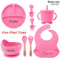 Personalized 8-Piece Baby Feeding Set Silicone Suction Plate Bowl Straw Cup Utensils Custom Name Baby Gift