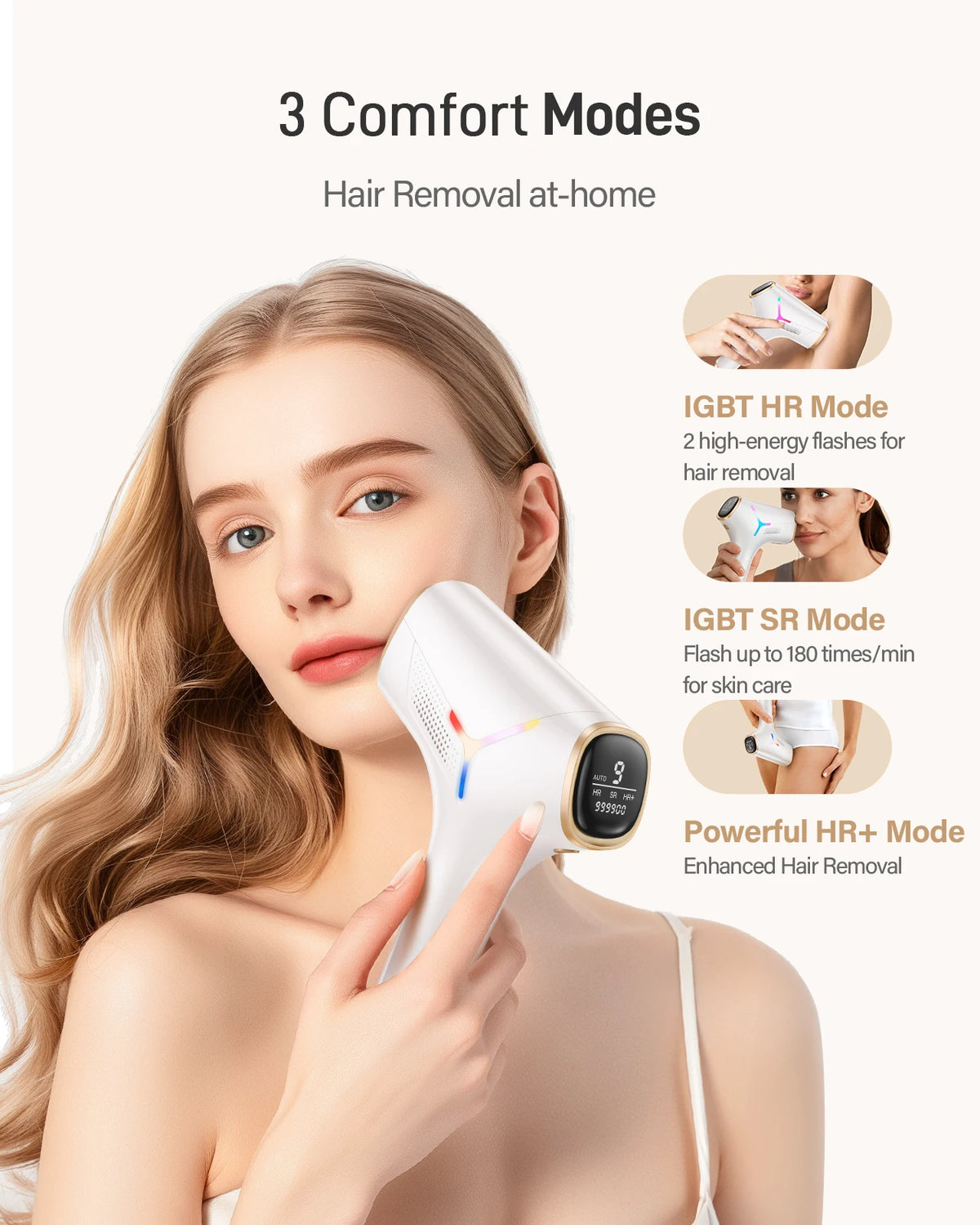 IPL Hair Removal Device – 990,000 Flashes, 9 Energy Levels, Painless Permanent Hair Removal for Women & Men, Face, Body & Bikini, US/EU/UK Plug