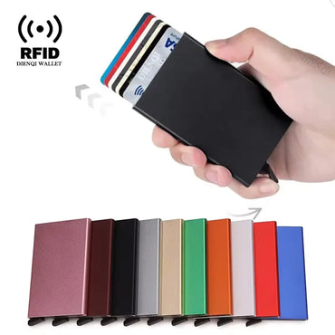 RFID Metal Pop-Up Card Holder Wallet – Slim Minimalist Small Black Unisex