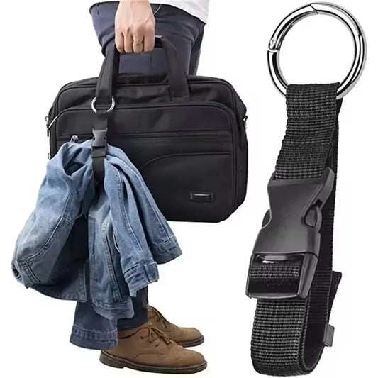 Holiday Travel Portable Black Nylon Luggage Hanging Bag with Zinc Alloy Buckle & External Hook
