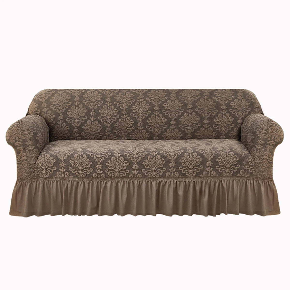 European Jacquard Sofa Slipcover with Skirt – Non-Slip, Embossed, Machine Washable (Single to 4-Seater)