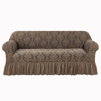 European Jacquard Sofa Slipcover with Skirt – Non-Slip, Embossed, Machine Washable (Single to 4-Seater)