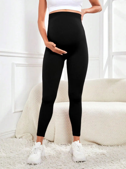 High-Waist Knitted Maternity Leggings with Belly Support