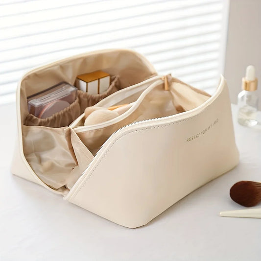 Luxury PU Leather Makeup Organizer Cosmetic Bag – Women's Travel Toiletry Case with Zipper