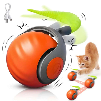 Interactive Rolling Cat Toy with Tail – USB Rechargeable Smart Ball, Dual-Speed Automatic Play