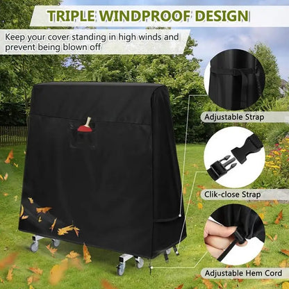 Waterproof Table Tennis Table Cover - 210D Oxford Cloth, Windproof Straps, Accessory Pocket, 65" x 28" x 68"