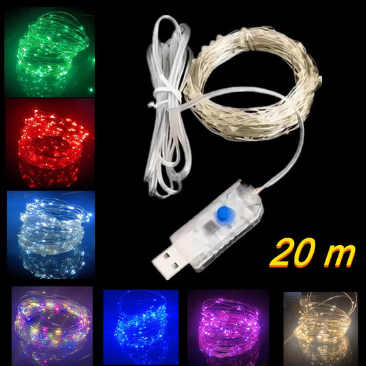USB Powered Silver Wire Fairy Lights - Waterproof LED String Lights (1–20 m / 3.3–65.6 ft) Warm White Multicolor for Christmas, Wedding & Party