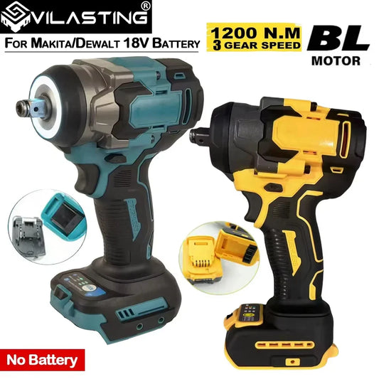 Brushless Cordless Impact Wrench 1/2-inch (12.7 mm) Drive — 1200 N·m Torque, 6800 RPM, Compatible with 18V/20V Batteries