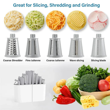 5-in-1 Rotary Cheese Grater Mandoline Shredder Vegetable Julienne Slicer Waffle Cutter Nut Chopper