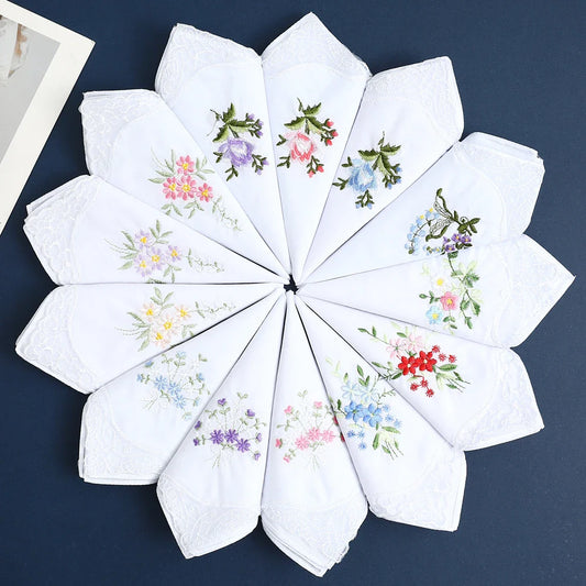 12-Pack Women's Cotton Lace Embroidered Handkerchiefs – Thin Soft Bridal & Mother's Day Gifts