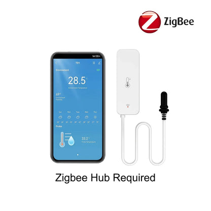 Tuya WiFi Zigbee Temperature Humidity Meter with External Probe Sensor Optional Digital LCD Screen Thermometer for Fish Tank