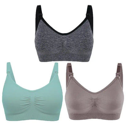 3-Pack Seamless Maternity Nursing Bras – Wireless Breathable Nursing Bra with Removable Pads & Front/Back Closure
