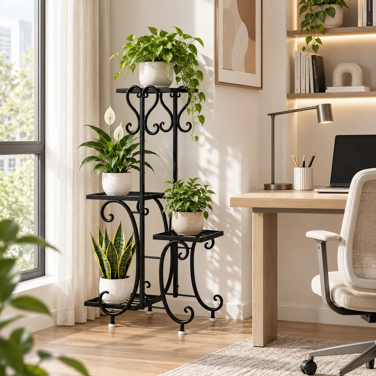 4-Tier Metal Corner Plant Stand with Adjustable Feet