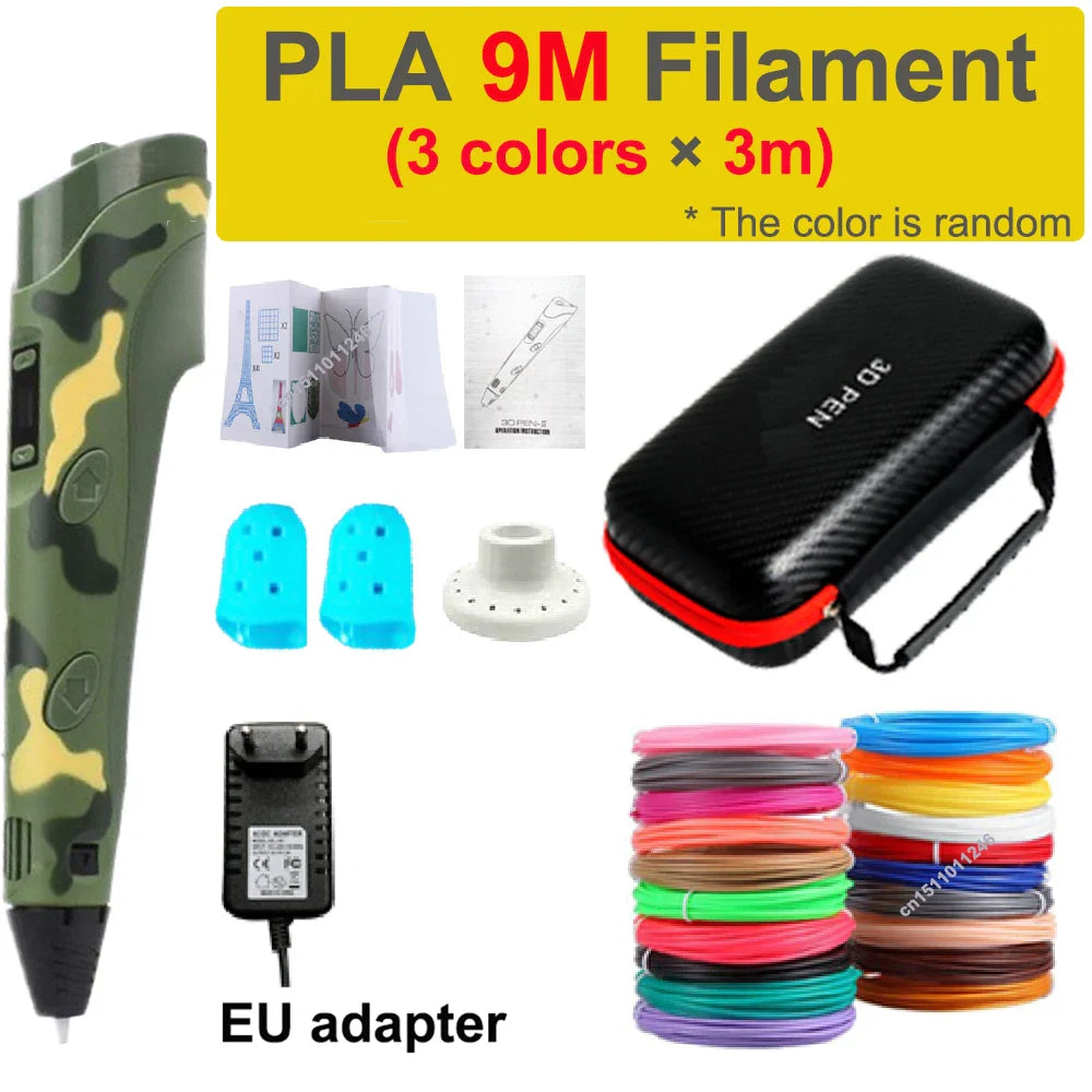 3D Printing Pen for Kids with Travel Case — PLA 1.75mm Filament, LED Display, Adjustable Temp & Speed, DIY Drawing Gift