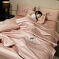 Embroidery Summer Cooling Quilt - Breathable Ice Silk Comforter 4-Piece Bedding Set (Queen 200 x 230 cm / 78.7 x 90.6 in)
