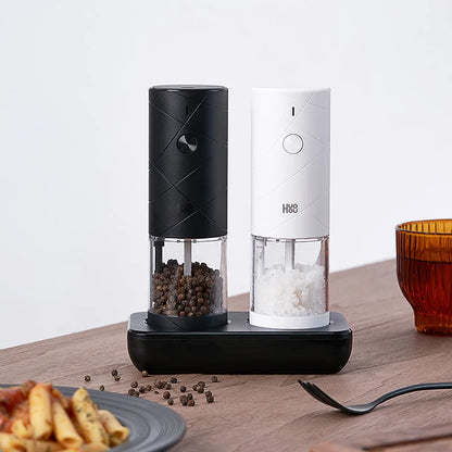 Electric Salt and Pepper Grinder Set – 2-Pack LED Spice Mills, 6 Grind Modes for Kitchen