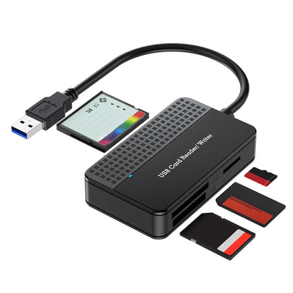USB 3.0 Type-C 4-in-1 Card Reader — SD / TF (microSD) / CF (CompactFlash) / MS, 5Gbps, 20cm (7.9in) Cable