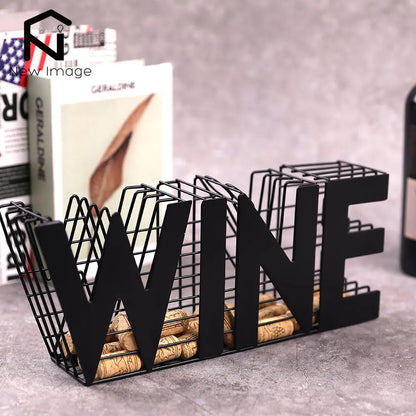 NEWIMAGE Metal Wine Cork Holder - Countertop or Wall Mount, Lacquered Rustic Design, 13"W x 6"H, Kitchen Bar Décor