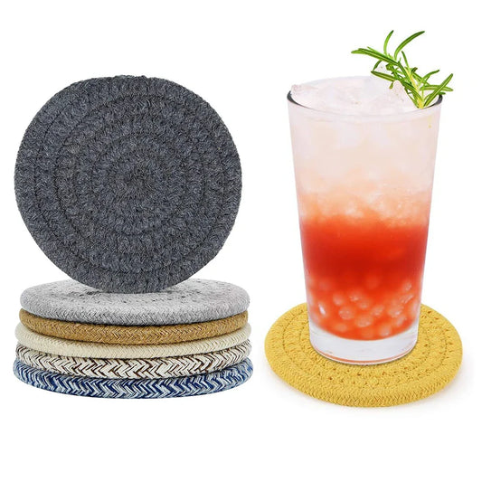 Woven Cotton-Linen Drink Coaster - Heat Resistant, Absorbent Cup Mat for Tabletop Protection