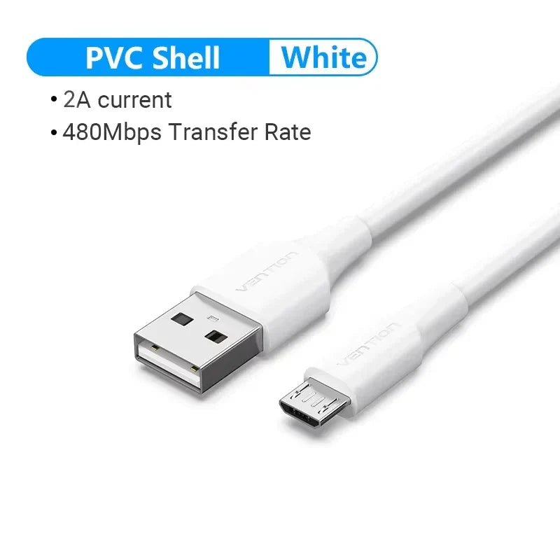 Micro USB 2.0 Cable — 2A Fast Charging & Data Sync, Multiple Lengths 0.25–3m (0.8–9.8 ft) — Compatible with Samsung, Huawei, Xiaomi, Redmi