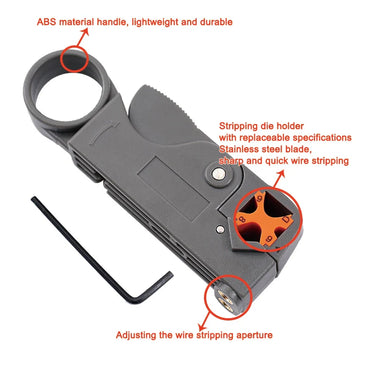 Multifunctional Coaxial Cable Stripper Rotary Network Wire Stripper for RG58 RG59 RG6 3C-2V 5C