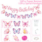 Butterfly Banner Spiral Set Happy 1st Birthday Party Decorations Kids Girls Favors Gifts Spring Butterfly Theme Hanging Pendant