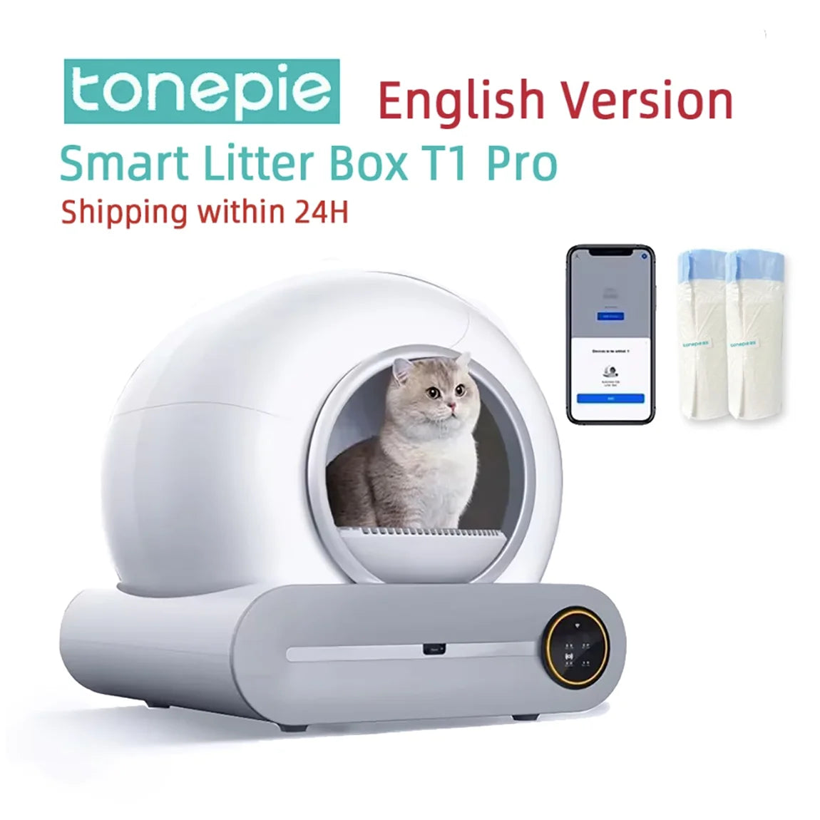 65L (17.2 gal) Automatic Self-Cleaning Enclosed Cat Litter Box Smart App-Controlled Low-Noise Pet Toilet