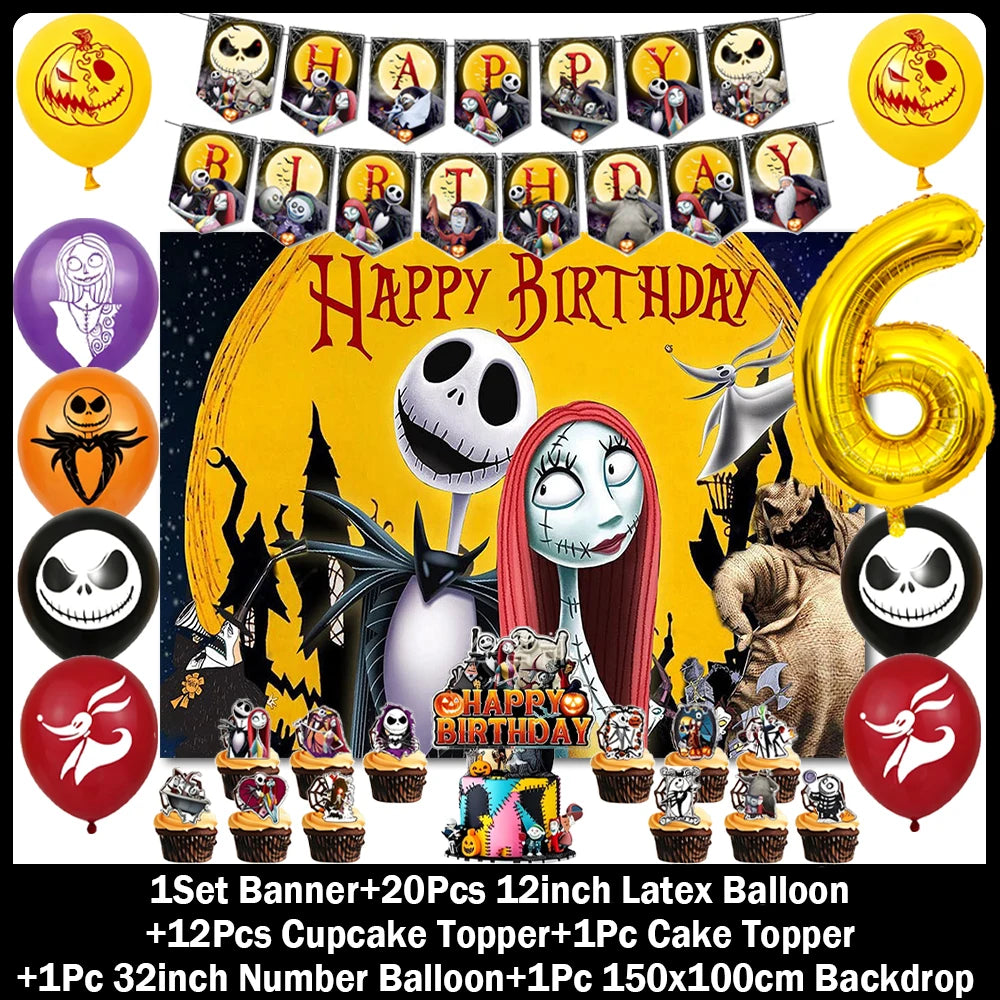 Halloween Birthday Party Decoration Kit with Balloons and Backdrop Options