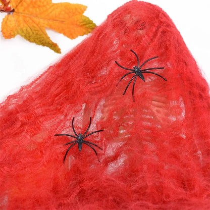 Halloween Spider Web Cobweb Decoration with Two Spider Props