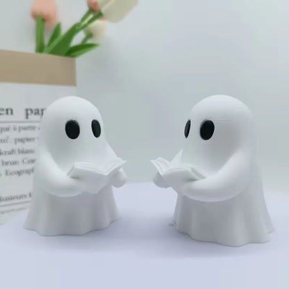 Halloween Reading Ghost Plastic Statue - White