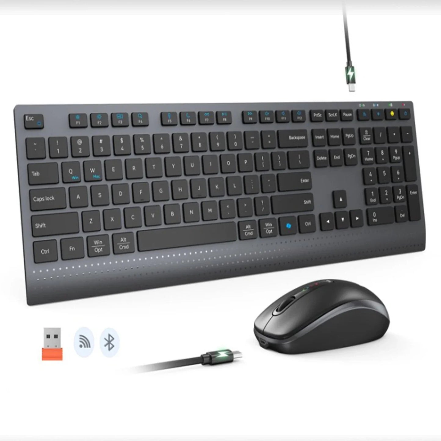 Bluetooth 2.4G Dual-Mode Wireless Full-Size Keyboard And Mouse Combo Rechargeable Fast-Charge Office Keyboard Set For PC Windows