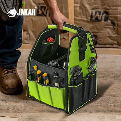 Open Tool Tote Bag with Adjustable Straps and Waterproof Base - Heavy Duty Tool Storage Organizer