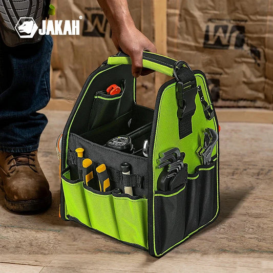 Open Tool Tote Bag with Adjustable Straps and Waterproof Base - Heavy Duty Tool Storage Organizer